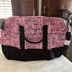 Victoria's Secret Pink and Black Women's Logo Weekender Bag